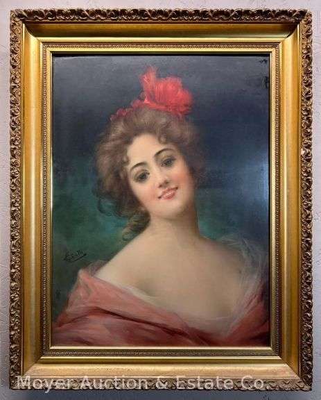 Gold Picture Frame with Poster of Woman, Nice Antique Frame, 30"x22" Overall image