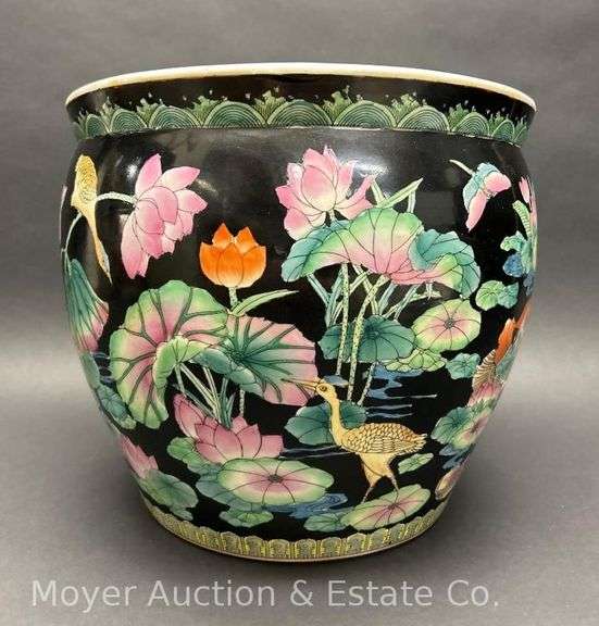 Chinese Fish Bowl, Hand Painted, Made in China, 14"w x 12"h image