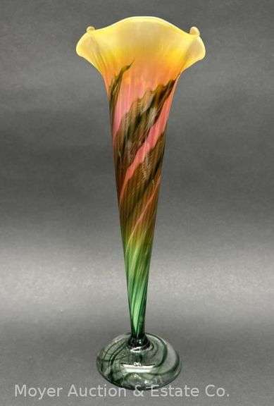 Art Glass Vase, Marked LS 1990 061358 on Base, 10.5"h image