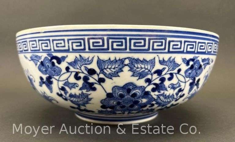 Blue and White Oriental Style Bowl, 12"w x 4"h image