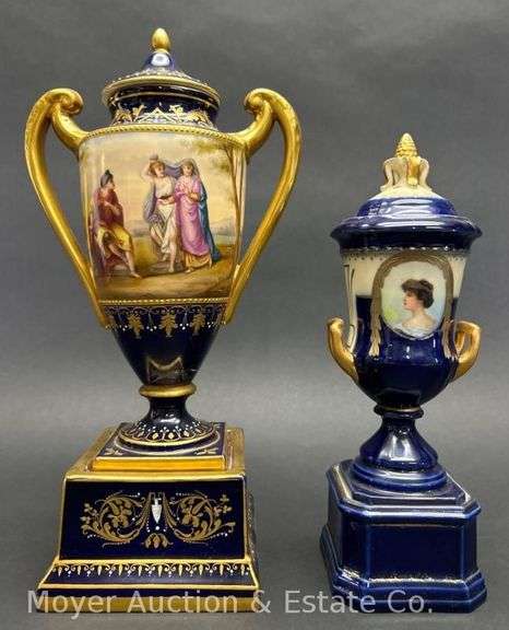 (2) Antique Lidded Urns, See Pictures for Repair, 10"-12.5"h image