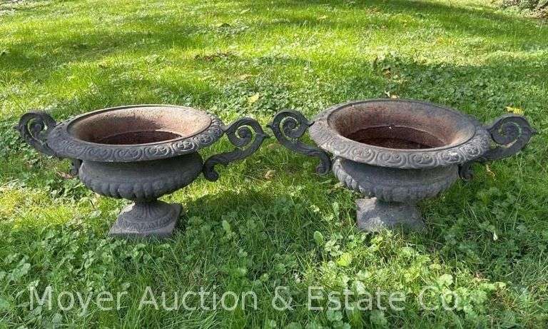 Pair of Cast Iron Two Handle Planter, 22”w Overall image