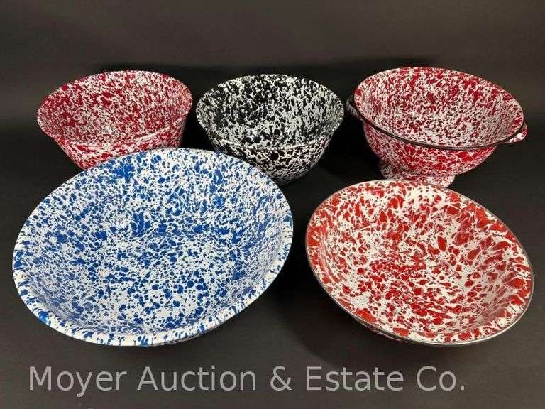 (4) Graniteware Mixing Bowls with Strainer, 11"-15"w image