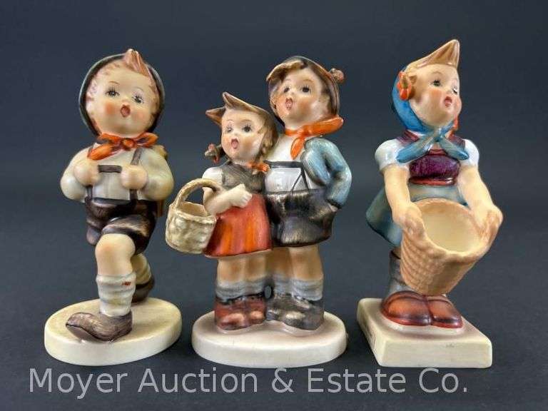 (3) Hummel Figurines: "Little Helper" 73, "Surprise" 94, and "School Boy" 82, 4"h image