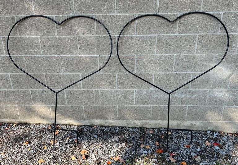 (2) Heart-Shaped Hanging Basket Holders, iron, each is 42"w image