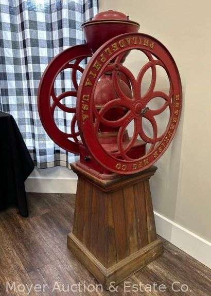 Enterprise Manuf. Co. 'General Store' Coffee Grinder, Cast Iron w/ 25" Wheels, on Original Base image