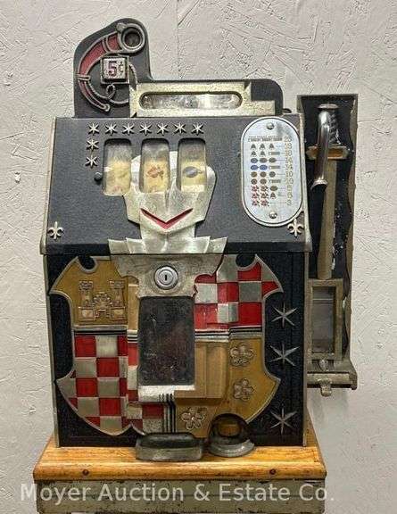 Mills 5 Cent "Castle & Knight" Slot Machine, Antique, Works but Doesn't Pay Out, No Keys image