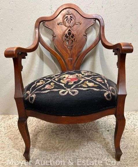 Victorian Armchair with Needlepoint Seat, Antique, 25"w image