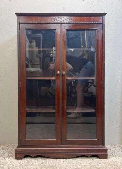 Antique Double Door Bookcase, Glass Doors, 30" x 48" x 11" image