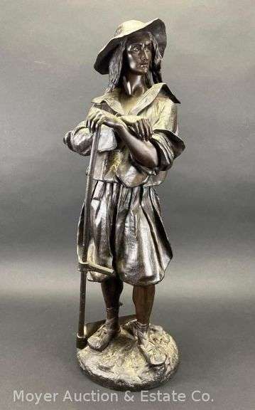 Emile Blavier (1821-1887) Bronze Sculpture of Man Holding Scythe, Dated 1857, 24"h image