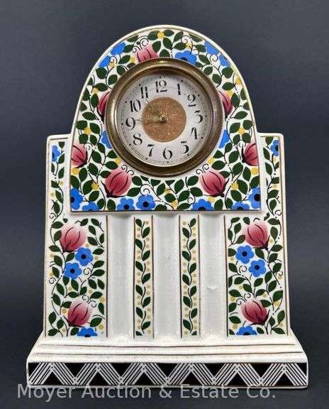 Vintage Ceramic Clock, Marked 385 on Back, 10.5"h x 8"w image