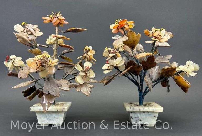 Pair of Chinese Glass/Stone Bonsai Style Trees, 9"h image
