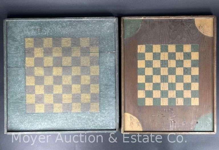 (2) Antique Game Boards, One is Double Sided, 19"x16" and 19"x19" image