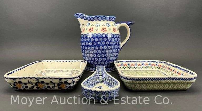 (4) Pieces of Polish Pottery, 10"w and 9"h image