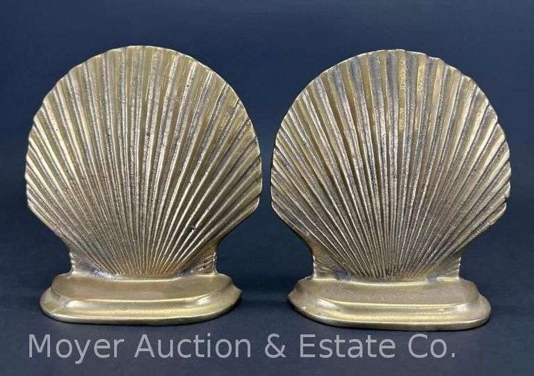 Pair of Brass Tone Seashell Bookends, 5"h image