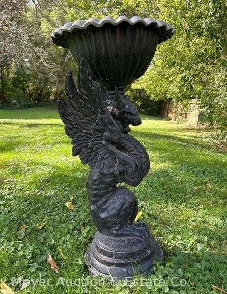 Cast Aluminum Dragon Base Bird Bath, 35”h image