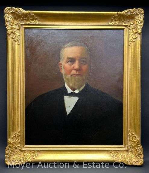 Antique Portrait Painting on Canvas of Gentleman, Signed Kenneth Avery, in Modern Gold Frame image