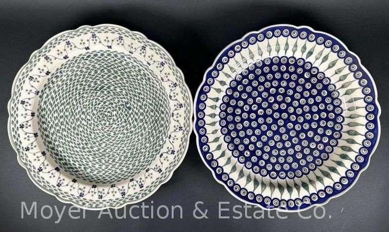 (2) Large Polish Pottery Chargers, 16"w image