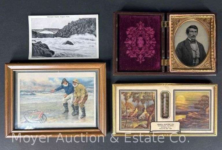 Daguerreotype in Case, Local Advertising Thermometer, Vintage Whirlpool Rapids Post Card, Etc. image