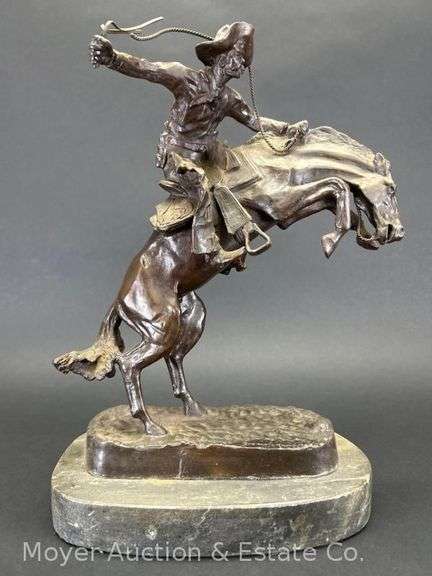 Bronze Statue of Cowboy and Horse, on Marble Base, 13.5"h image