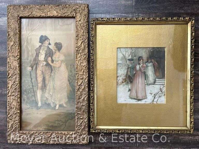 (2) Antique Victorian Style Prints, with Original Frames image