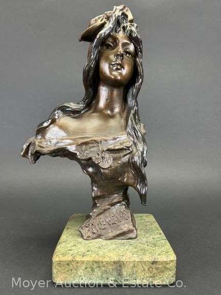 "Bohémienne" Bronze Bust on Marble Base, 11"h Overall image