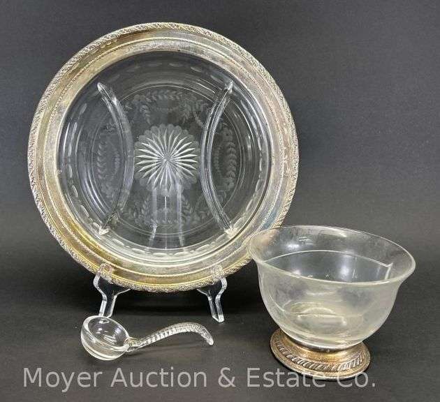 (2) Sterling Rimmed Glass Serving Dishes, 5.5"-11"w image