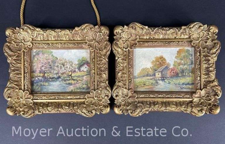 (2) M. Miller Paintings on Board, Each Framed 7"x8" Overall image