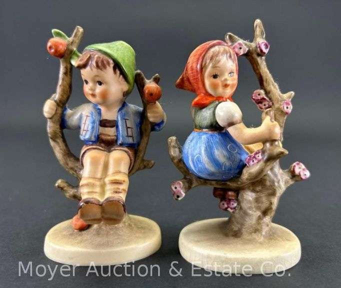 (2) Hummel Figurines: "Apple Tree Boy" 142 and "Apple Tree Girl" 141, 4"h image