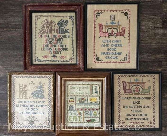 (5) Vintage Framed Needlepoints image