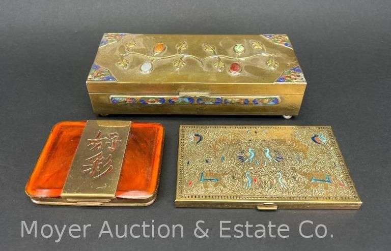 Powder Box, Filigree Cigarette Case, and Other Decorated Box, 3.5"-7.5"w image