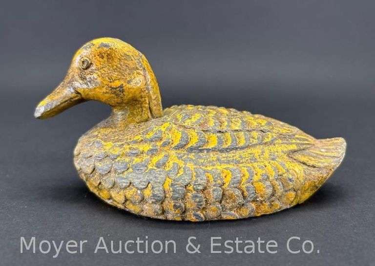 Lead Duck Doorstop, Chipping Yellow Paint, HEAVY, 6"w x 3"h image