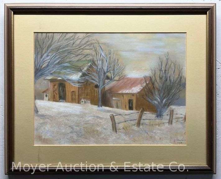 Pastel Winterscape, Signed J. Laurend, Dated 1977, Framed, 17"x21.5" Overall image