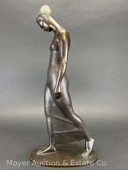 Bronze Sculpture of Woman Walking, signed Kluck, 15"h image