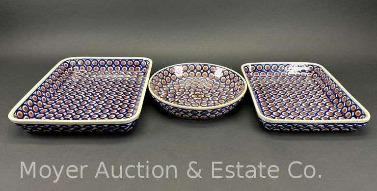(3) Polish Pottery Serving Dishes, 9"-13"w image