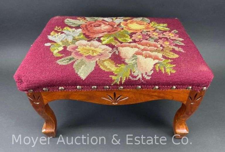 Needlepoint Foot Stool, 16"x12"x9" image