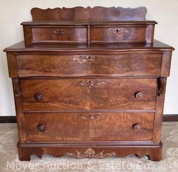 Walnut 5 Drawer Step-back Dresser, Antique, Very Nice, 41"x18"x42"h Overall image