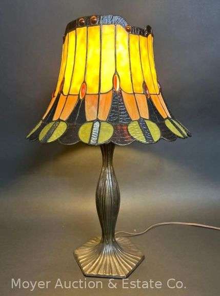 Stained Glass Table Lamp, Metal Base, 24"h image