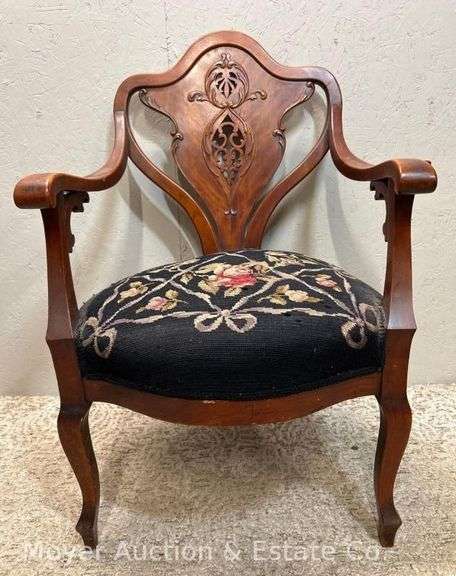 Victorian Armchair with Needlepoint Seat, Antique, 25"w image
