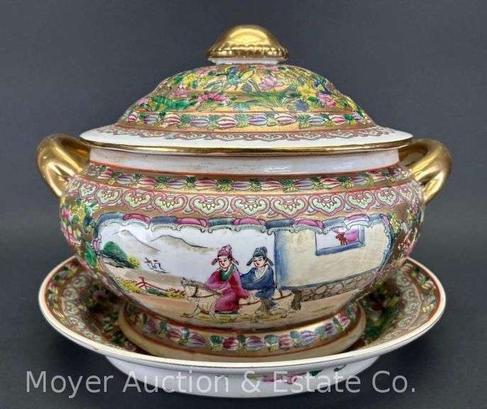 Hand-painted Lidded Dish with Serving Tray, 13" and 14"w image