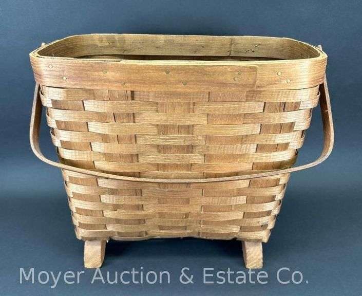 Antique Standing/Footed Basket, with Handle, 17.5"w x 15"h image