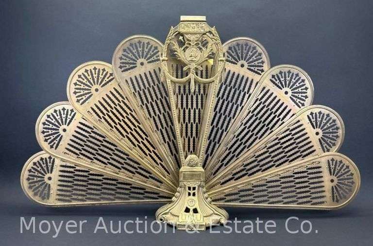 Brass Fireplace Screen, expandable fan-style, 22"h image
