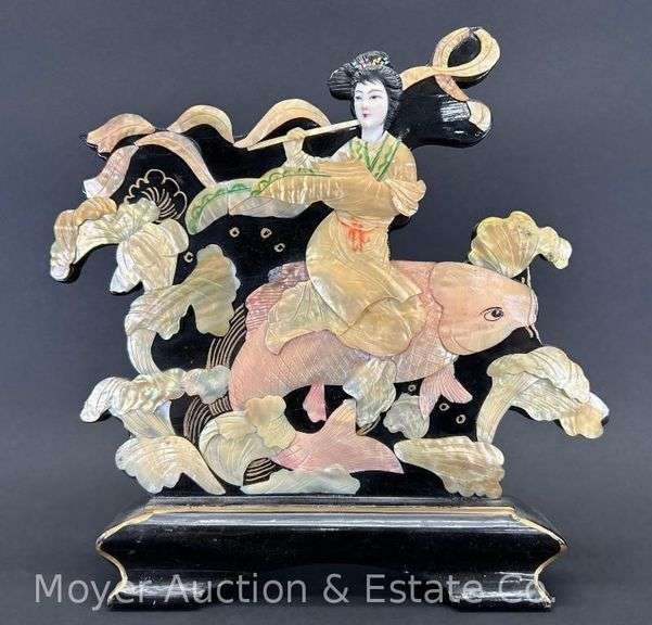 Mother of Pearl Scene on Wood, 11"h image