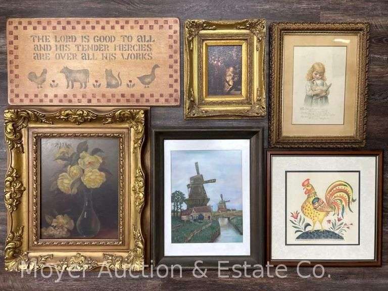 Group of Decorative Prints, Wood Sign, Yarn Art Picture, Etc. image
