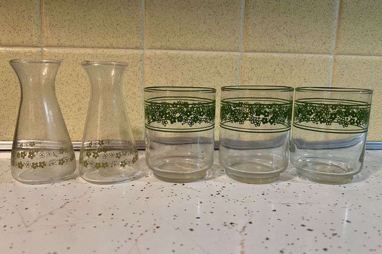 (3) Small Libby Spring Blossom Tumblers with Salt and Pepper Shakers, NO LIDS image