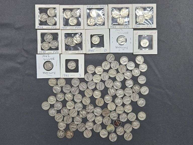 100 Mercury Dimes - 1940’s (some carded) image