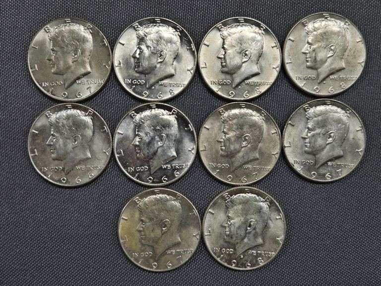 (10) 40% Silver Half Dollars - Dated 1965-1968 image