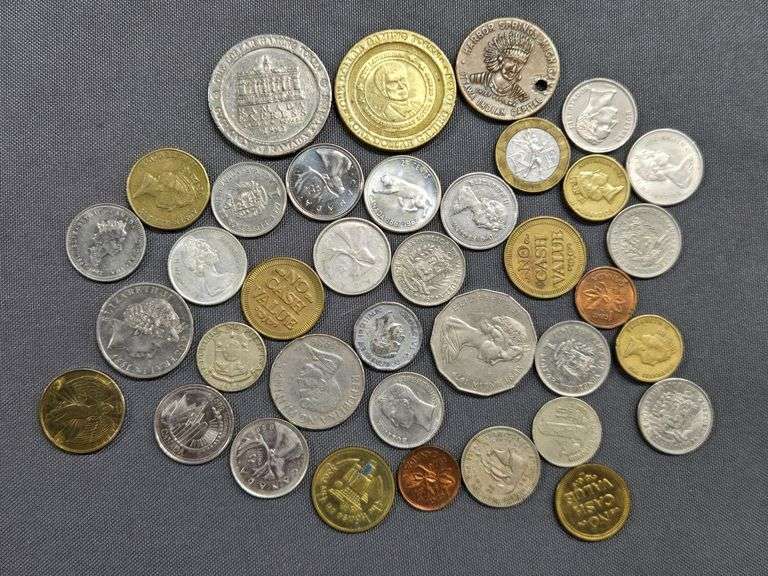 Foreign Coin Lot - includes: tokens, casino chips, & some silver image