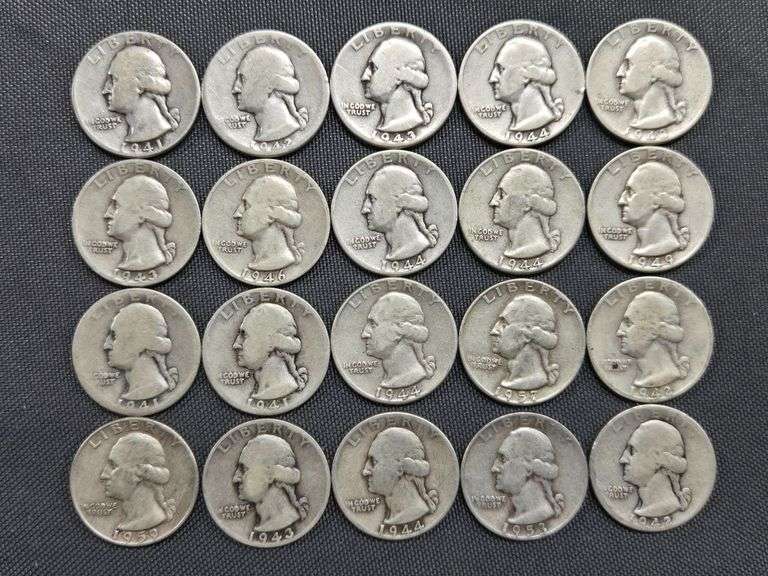 17 Washington Quarters - 1940’s + 3 Washington Quarters - 1950’s image