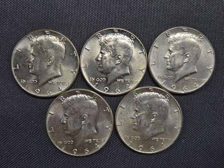 (5) 1964-P Kennedy Half Dollars (uncirculated) image